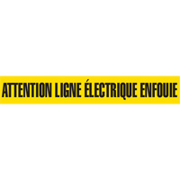 "Attention Ligne &eacute;lectrique Enfouie" Barricade Tape, French, 3" W x 1000' L, Black on Yellow Action Paper