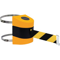 Tensabarrier<sup>®</sup> Barrier Post Mount with Belt, Plastic, Clamp Mount, 24', Black and Yellow Tape SGV454 | Action Paper