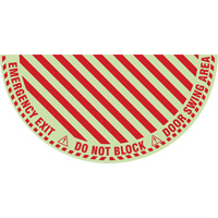 "Emergency Exit" Half Circle Swing Door Floor Sign, Adhesive, English with Pictogram Action Paper