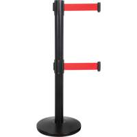 Dual Belt Crowd Control Barrier, Steel, 35" H, Red Tape, 7' Tape Length Action Paper