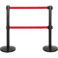 Dual Belt Crowd Control Barrier, Steel, 35" H, Red Tape, 7' Tape Length Action Paper