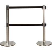Dual Belt Crowd Control Barrier, Steel, 35" H, Black Tape, 7' Tape Length Action Paper