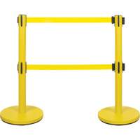 Dual Belt Crowd Control Barrier, Steel, 35" H, Yellow Tape, 7' Tape Length Action Paper
