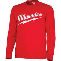 Heavy-Duty Long-Sleeved T-Shirt with Milwaukee&reg; Logo, Men's, Small, Red Action Paper