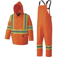 5608 210D Waterproof Rain Suit, Polyester/PVC, Small, High Visibility Orange Action Paper
