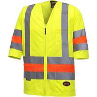 6019 Short-Sleeved Quebec Traffic Control Shirt, Polyester, X-Small, High Visibility Lime-Yellow Action Paper