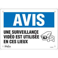 "Surveillance vid&eacute;o" Sign, 7" x 10", Plastic, French with Pictogram Action Paper