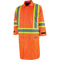 Long Rain Jacket with Detachable Hood, Nylon/PVC, Small, High Visibility Orange Action Paper