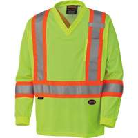 6985 Traffic Micro Mesh Long-Sleeved Safety Shirt, Small, High Visibility Lime-Yellow Action Paper