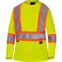 6969 Women's Bird's-Eye Long-Sleeved Safety Shirt, Polyester, X-Small, High Visibility Lime-Yellow Action Paper