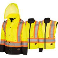 5021BBW Manteau 7 en 1 imperm&eacute;able pour femmes avec capuchon, Polyester/Polyur&eacute;thane, Jaune lime haute visibilit&eacute;, T-petit Action Paper