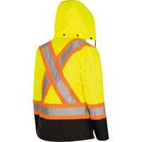 5021BBW Manteau 7 en 1 imperm&eacute;able pour femmes avec capuchon, Polyester/Polyur&eacute;thane, Jaune lime haute visibilit&eacute;, T-petit Action Paper