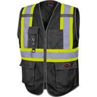 6959BK Tricot High-Visibility Safety Vest with Zipper Closure, Black, X-Small, Polyester Action Paper