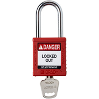 Velocity Lockout Padlock, Red, Keyed Different, Nylon, 1-1/2" Width Action Paper