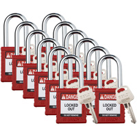 Velocity Lockout Padlocks, Red, Keyed Different, Nylon, 1-1/2" Width Action Paper