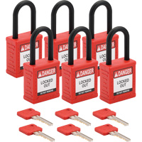 Velocity Lockout Padlocks, Red, Keyed Alike, Nylon, 1-1/2" Width Action Paper