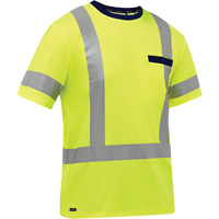 Chemise &agrave; manches courtes et X au dos Bisley, Poly-coton, Petit, Jaune lime haute visibilit&eacute; Action Paper