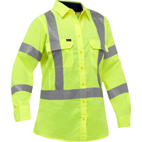 Chemise de travail &agrave; manches longues et X au dos Bisley avec X-Airflow pour femmes, Poly-coton, Petit, Jaune lime haute visibilit&eacute; Action Paper