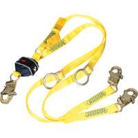 Twin-Leg Tie-Back Web Shock-Absorbing Lanyard, 6', Snap Hook Center, Snap Hook Leg Ends, Polyester Action Paper