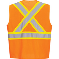Contrast-Striped Safety Vest, High Visibility Orange, Small, Polyester Action Paper