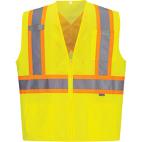 Contrast-Striped Safety Vest, High Visibility Lime-Yellow, Small, Polyester Action Paper