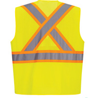 Contrast-Striped Safety Vest, High Visibility Lime-Yellow, Small, Polyester Action Paper