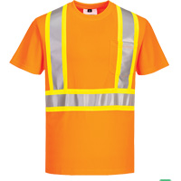 Contrast-Striped Safety T-Shirt, Polyester, Small, High Visibility Orange Action Paper