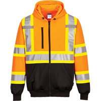 Contrast-Striped Safety Hoodie, Small, Black/High Visibility Orange Action Paper