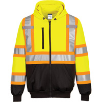 Contrast-Striped Safety Hoodie, Small, Black/High Visibility Lime-Yellow Action Paper
