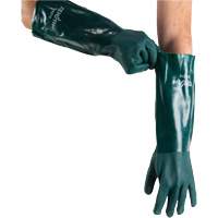 Double Dipped Green Gloves, 18" L, PVC, Cotton Jersey Inner Lining, 70-mil Action Paper