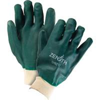 Double Dipped Green Gloves, 10" L, PVC, Cotton Jersey Inner Lining, 70-mil Action Paper