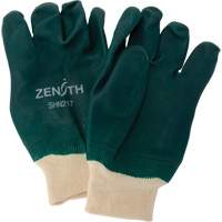Double Dipped Green Gloves, 10" L, PVC, Cotton Jersey Inner Lining, 70-mil Action Paper
