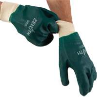 Double Dipped Green Gloves, 10" L, PVC, Cotton Jersey Inner Lining, 70-mil Action Paper