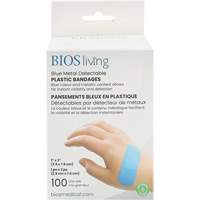 Bandages hydrofug&eacute;s bleu, Rectangulaire/carr&eacute;e, 3", Plastique d&eacute;tectable, St&eacute;rile Action Paper
