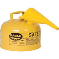 Safety Can for Diesel with Funnel, Type I, Galvanized Steel, 2.5 US gal., Yellow, FM Approved/UL/ULC Listed Action Paper
