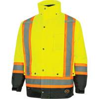 5057 Pioneer&reg; Yukon 7-in-1 Waterproof Winter Safety Parka, Polyester, Black/High Visibility Lime-Yellow, X-Small Action Paper
