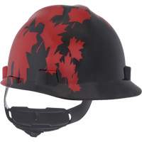 Specialty V-Gard&reg; Hard Hat, Ratchet Suspension, Black/Red Action Paper