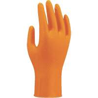 Gants jetables haute visibilit&eacute; 709HVO, 7/Petit, Nitrile, 8 mils, Sans poudre, Orange Action Paper