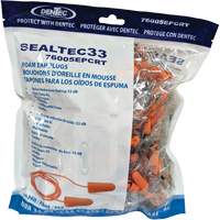 SEALTEC33 Orange Tapered PU Foam Disposable Earplugs, Bulk - Polybag, Corded Action Paper