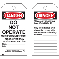Lockout Tags, Plastic, 3" W x 5-3/4" H, English Action Paper