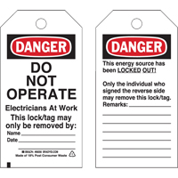 Lockout Tags, Plastic, 3" W x 5-3/4" H, English Action Paper