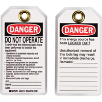 Lockout Tags, Plastic, 3" W x 5-1/2" H, English Action Paper