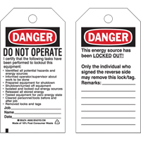 Lockout Tags, Plastic, 3" W x 5-1/2" H, English Action Paper