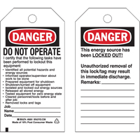 Lockout Tags, Plastic, 3" W x 5-3/4" H, English Action Paper