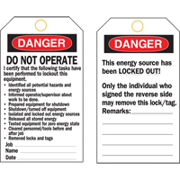 Lockout Tags, Plastic, 3" W x 5-3/4" H, English Action Paper