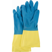 Two Tone NS53 Gloves, Size Medium/8, 13" L, Neoprene/Rubber Latex, Flock-Lined Inner Lining, 28-mil Action Paper