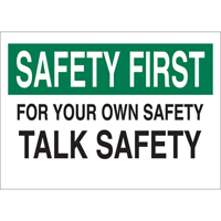 "Talk Safety" Sign, 10" x 14", Aluminum, English Action Paper