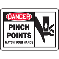 "Pinch Points" Sign, 7" x 10", Plastic, English with Pictogram Action Paper