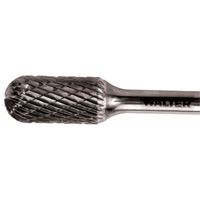 Double Cut Cylindrical Round Nose Carbide Burr, 1/2" Dia., 1" Depth of Cut Action Paper