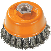 Knot-Twisted Wire Cup Brush, 3" Dia. x 5/8"-11 Arbor Action Paper